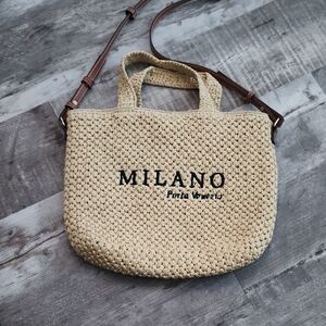 H&M Beige Woven Crossbody Bag with Brown Strap